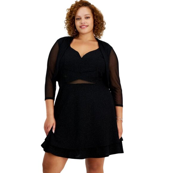 NWT City Studios Womens Trendy Plus Size Glitter Open-Front Shrug Black 3X - Picture 1 of 7